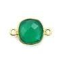 Faceted cushion cut green agate with 2 rings set in gold-plated silver 11mm x 1pc