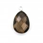 Quartz fumé goutte facette sertie sur argent 925 13x17mm x 1pc