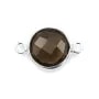 Quartz fumé rond facette sertie sur argent 925 2 anneaux 11mm x 1pc