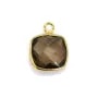 Quartz fumé coussin facette sertie sur argent 925 doré à l'or fin 11mm x 1pc