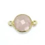 Quartz rose rond facette serti sur argent doré 2 anneaux 9mm x 1pc