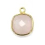 Quartz rose coussin facette sertie sur argent doré 9mm x 1pc