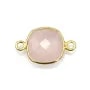 Quartz rose coussin facette sertie sur argent 925 doré à l'or fin 2 anneaux 11mm x 1pc