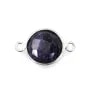 Pierre traitée couleur saphir sertie sur argent 925 rond facetté 2 anneaux 11mm x 1pc