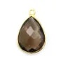 Faceted drop smoky quartz set in gold-plated silver 13x17mm x 1pc