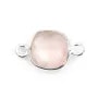 Quartz rose coussin facette sertie sur argent 2 anneaux 9mm x 1pc