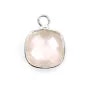 Faceted cushion cut rose quartz set in silver 11mm x 1pc