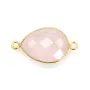 Quartz rose goutte facette sertie sur argent doré 2 anneaux 13x17mm x 1pc