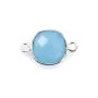 Calcédoine bleu coussin facetté sertie sur argent 2 anneaux 11mm  x 1pc