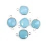 Calcédoine bleu coussin facetté sertie sur argent 2 anneaux 11mm  x 1pc