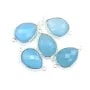 Faceted drop-shape chalcedony set in silver 2 rings 13x17mm x 1pc
