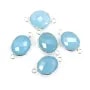 Calcédoine bleu ovale facettée sertie sur argent 2 anneaux 11x13mm x 1pc