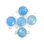 Calcédoine bleu ronde facettée 2 anneaux sertie sur argent 11mm x 1pc
