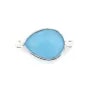 Calcédoine bleu goutte facettée sertie sur argent 2 anneaux 13x17mm x 1pc