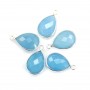 Calcédoine bleu goutte facettée sertie sur argent 1 anneau 13x17mm x 1pc