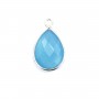 Calcédoine bleu goutte facettée sertie sur argent 1 anneau 13x17mm x 1pc