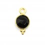 Schwarzer Onyx-Block rund facettiert mit eingefasstem Silber 925 vergoldet 7x13mm x 1Stk