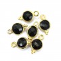 Schwarzer Onyx-Block rund facettiert mit eingefasstem Silber 925 vergoldet 7x13mm x 1Stk