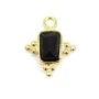 Black Onyx Charm Rechteck mit eingefasstem Silber 925 vergoldet 10x13mm x 1St
