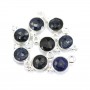 Breloque en Pierre teintée couleur saphir ronde facettée serti argent 925 7x13mm x 1pc