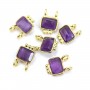 Amethyst rechteckiger Charm mit eingefasstem Silber 925 vergoldet - 2 Ringe - 8x10mm x 1St