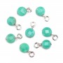 Round Flat Faceted Grass Agate 6mm - Rhodium Silver x 1pc