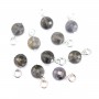 Breloque Cordiérite (Iolite) rond plat facetté 6mm - Argent Rhodié  x 1pc