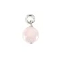 Round Flat Faceted Rose Quartz 6mm - Rhodium Silver x 1pc