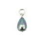 Freshwater Pearl Charm Blue Drop 6x8mm - Rhodium Silver x 1pc