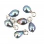 Freshwater Pearl Charm Blue Drop 6x8mm - Rhodium Silver x 1pc