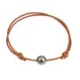 Pulseira de couro com pérolas cultivadas do Taiti de 7-8 mm