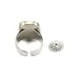 Rectangle & round cabochon ring - Silver plated x 1pc
