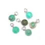 Round Flat Faceted Grass Agate 6mm - Rhodium Silver x 1pc