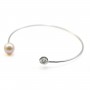 Rhodium 925 sterling silver and zirconium 60mm flexible bangle for half-driled beads x 1pc
