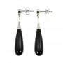 Obsidian Tropfen Ohrring 7x23mm - 925er Silber Rhodiniert x 2Stk