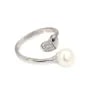 Adjustable heart half-pave ring for semi pierced - cubic zirconia & Rhodium-plated 925 Silver x 1pc