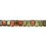 ```html
Unakite rondelle hexagonal facetado 3x6mm x 39cm
```