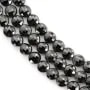 Schwarzer Spinell, flache runde facettierte Form, 4mm x 39cm.