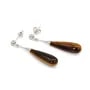 Tiger Eye drop earrings 7x23mm - Rhodium-plated 925 Silver x 2pcs