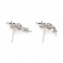 Earrings flower for partially pierced 12x19mm - cubic zirconia & Rhodium-plated Silver x 2pcs