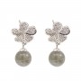 Ohrringe Blume für halb durchbohrt 12x19mm - Zirkonia & Rhodiniertes Silber 925 x 2 Stück