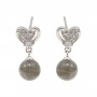 Clous d'oreilles coeur pour semi percée 8x15mm - oxyde zirconium & Argent 925 rhodié x 2pcs