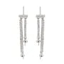 Earrings double bars set with semi-pierced 6x34mm - cubic zirconia & Rhodium-plated Silver x 2pcs