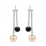 Earrings double bars set with semi-pierced 6x34mm - cubic zirconia & Rhodium-plated Silver x 2pcs