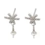 Earrings studs ribbon for semi-pierced 10x18mm - cubic zirconia & Rhodium-plated Silver x 2pcs