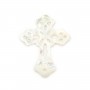 White mother-of-pearl cross with decorated pattern 24x30mm x 1pc