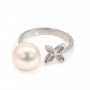 Bague réglable fleur pour semi percée - oxyde zirconium & Argent 925 rhodié x 1pc
