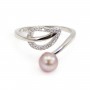 Adjustable leaf ring for semi pierced - cubic zirconia & Rhodium plated Silver x 1pc