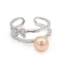 Adjustable double row butterfly ring for semi pierced - cubic zirconia & Rhodium plated 925 Silver x 1pc