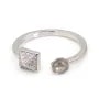 Adjustable pyramid ring for semi pierced - cubic zirconia & Rhodium plated Silver x 1pc